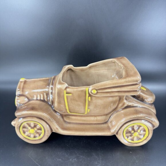 1950s McCoy Car Jalopy Automobile Planter Floral Pot Arrangement Brown Ceramic - Picture 16 of 16